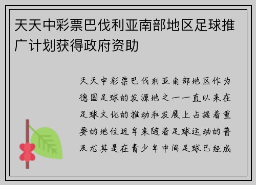天天中彩票巴伐利亚南部地区足球推广计划获得政府资助