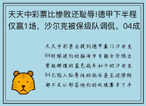 天天中彩票比惨败还耻辱!德甲下半程仅赢1场，沙尔克被保级队调侃，04成 - 副本
