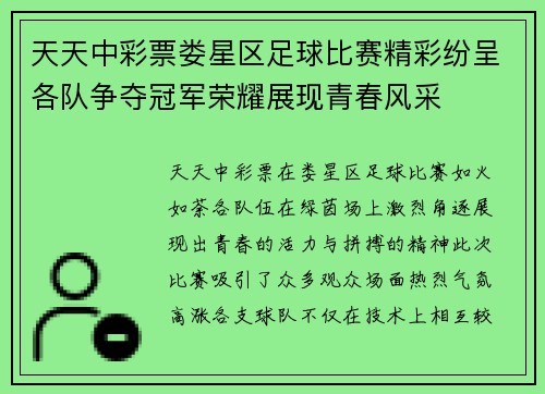 天天中彩票娄星区足球比赛精彩纷呈各队争夺冠军荣耀展现青春风采